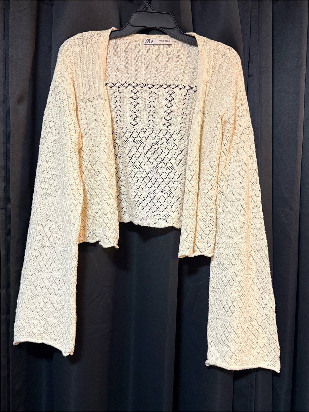 Zara Open-Knit Pointelle Cropped Cardigan Cream / Ecru- Size M